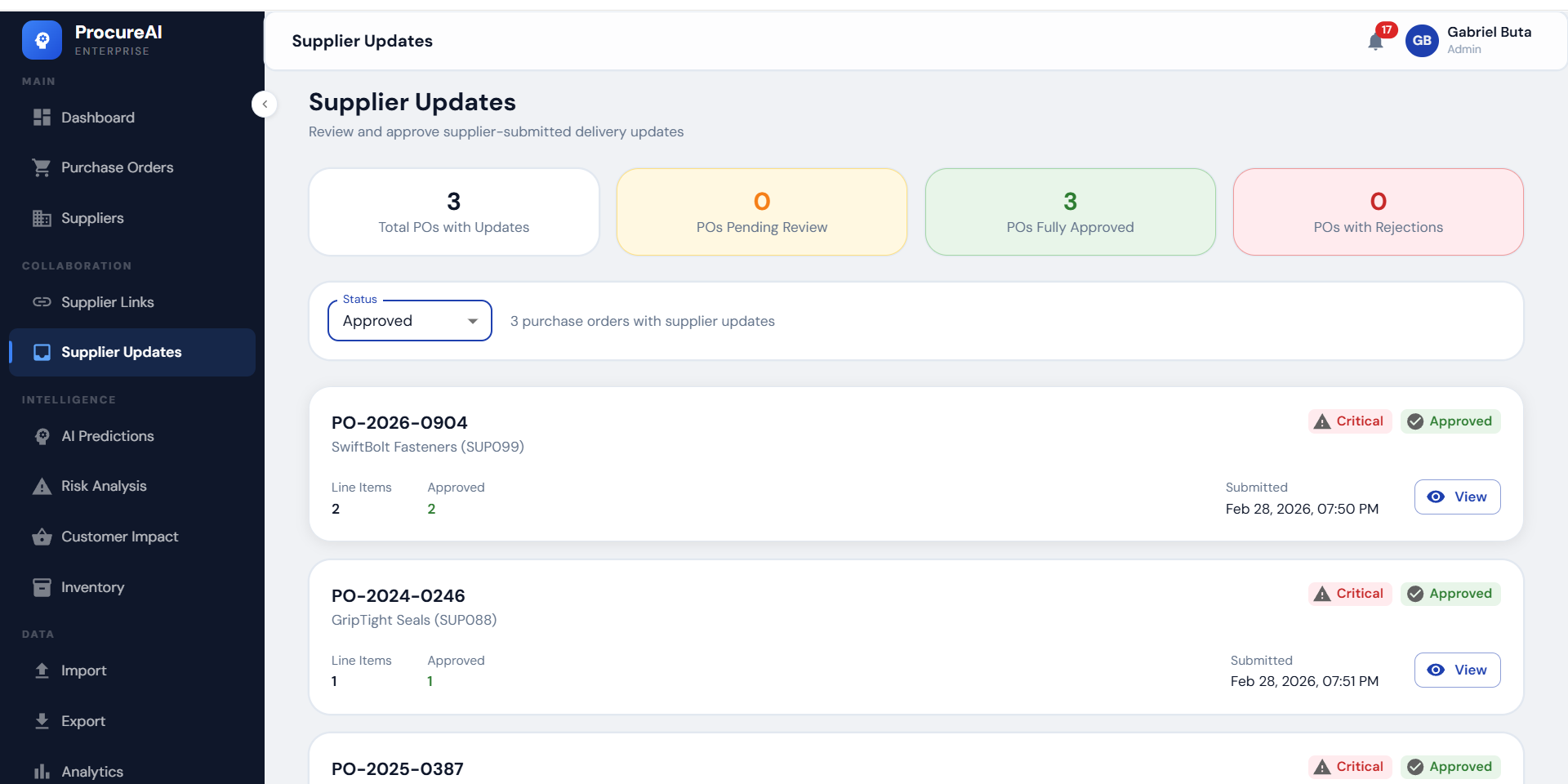 Supplier links screenshot